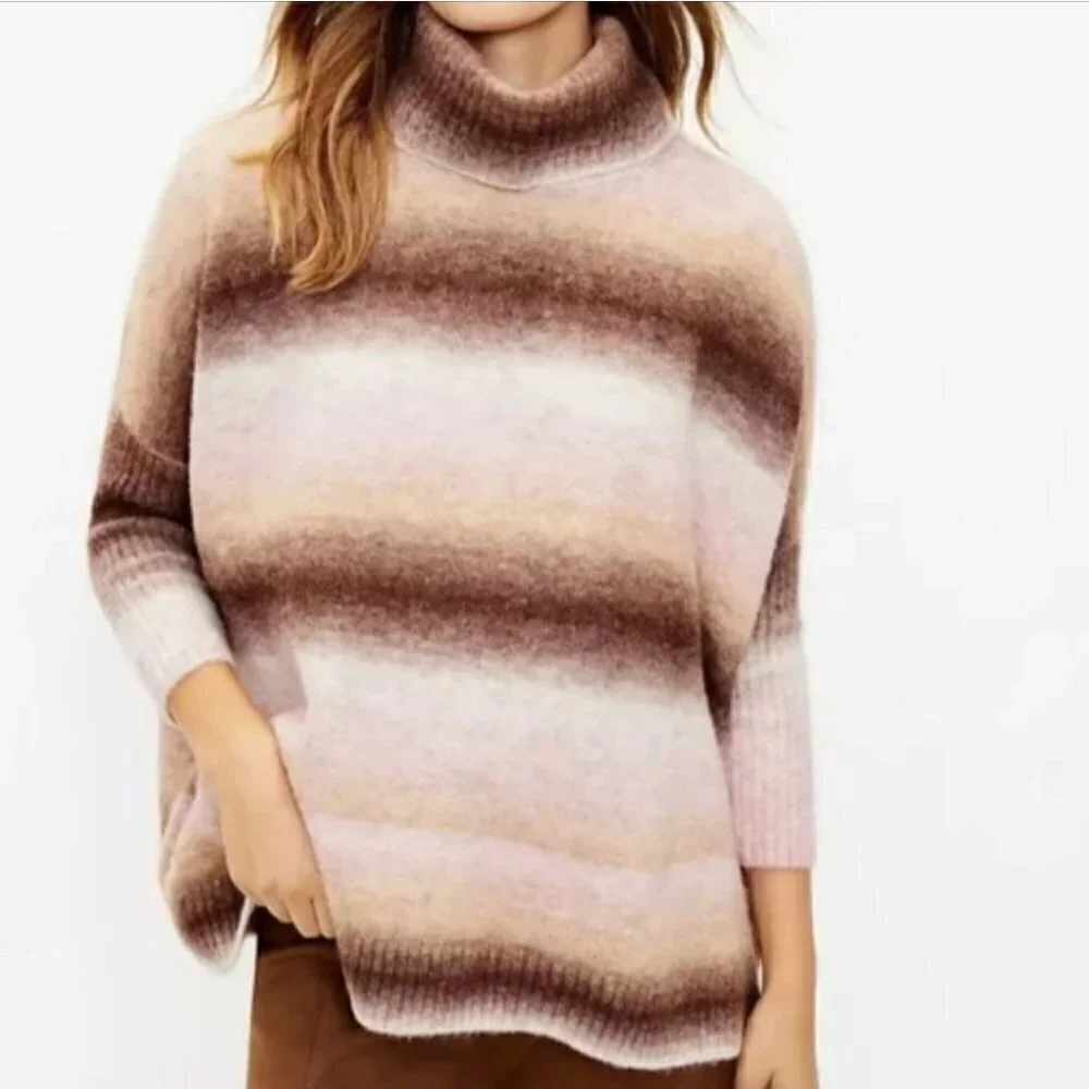 Loft Ombre Turtleneck Poncho Sweater Size L